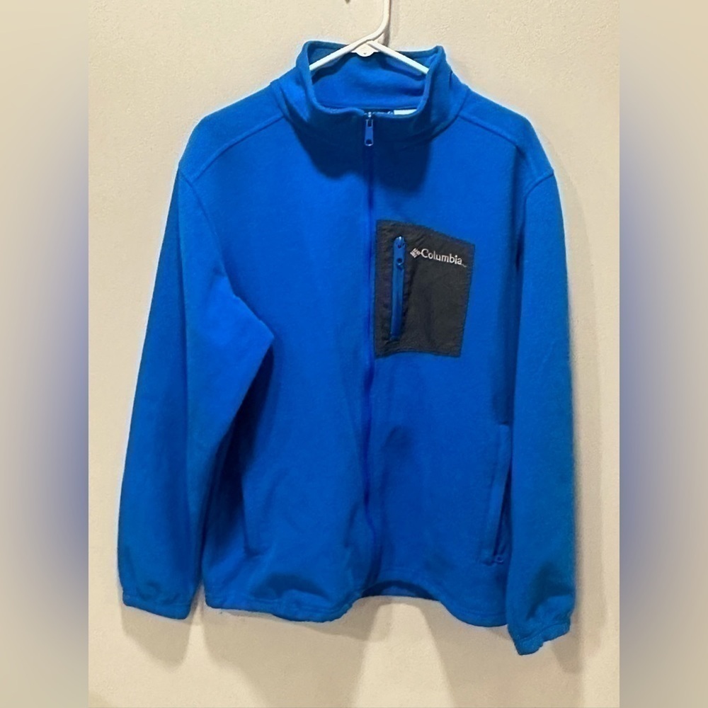 Columbia Omni Heat Full Zip Jacket Blue Soft Shell Thermal Comfort Size Large